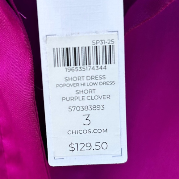 Chico’s Popover Shirtdress High Low Hem Cotton Blend Purple XL - Picture 7 of 16